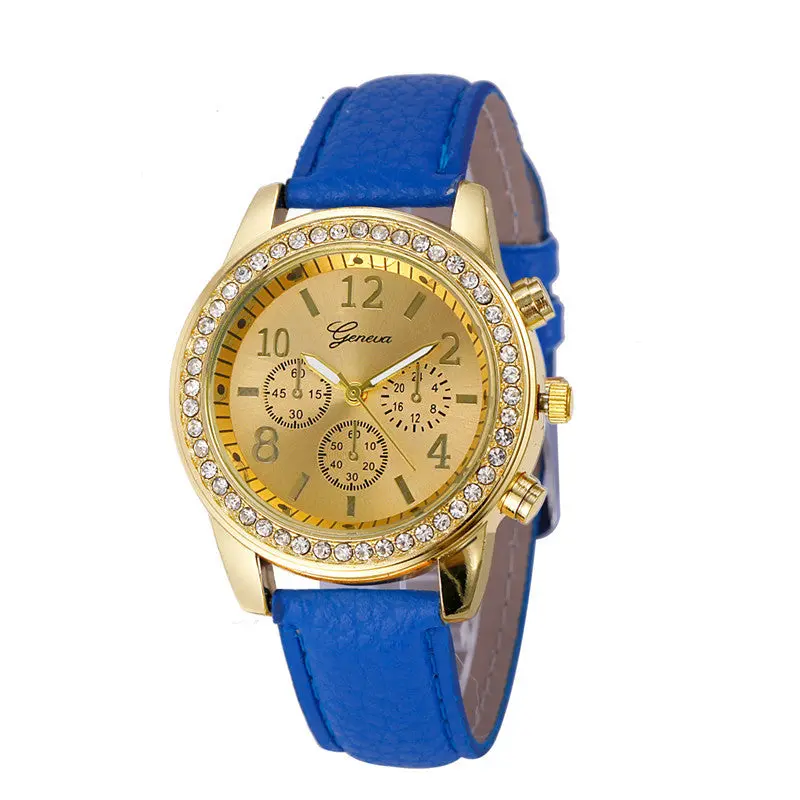 Watch Geneva Leather Band Stainless Steel Quartz Analog Wrist Watch Women Ladies Watches Famous Montre 3