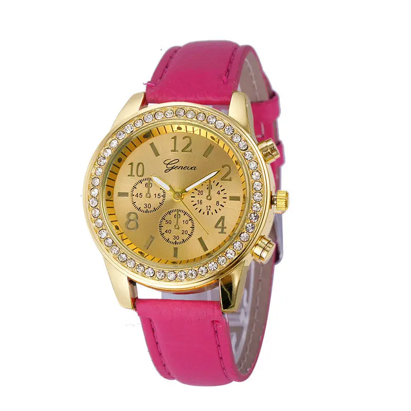 Watch Geneva Leather Band Stainless Steel Quartz Analog Wrist Watch Women Ladies Watches Famous Montre 4