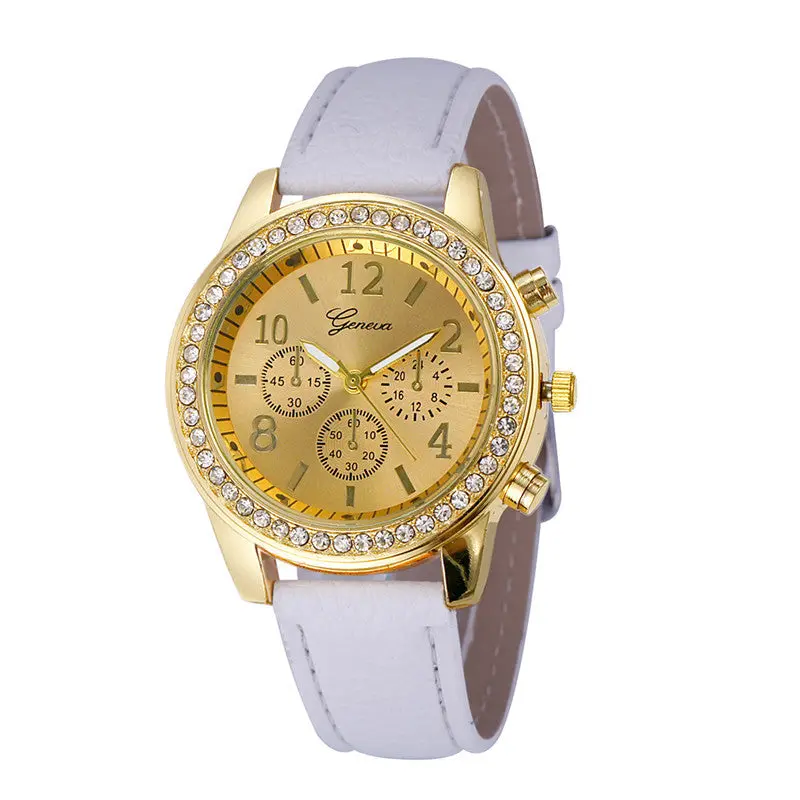 Watch Geneva Leather Band Stainless Steel Quartz Analog Wrist Watch Women Ladies Watches Famous Montre 8