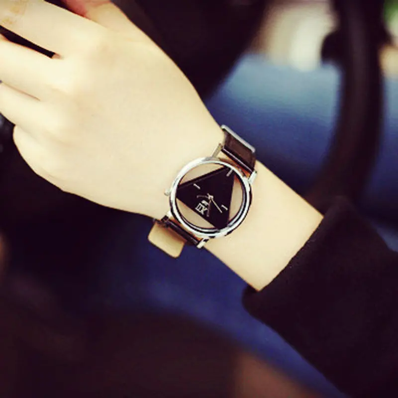 Watch Lovers Unique Hollowedout Triangular Clock Dial Quartz Watches Relogio Masculino Montre Gift 1