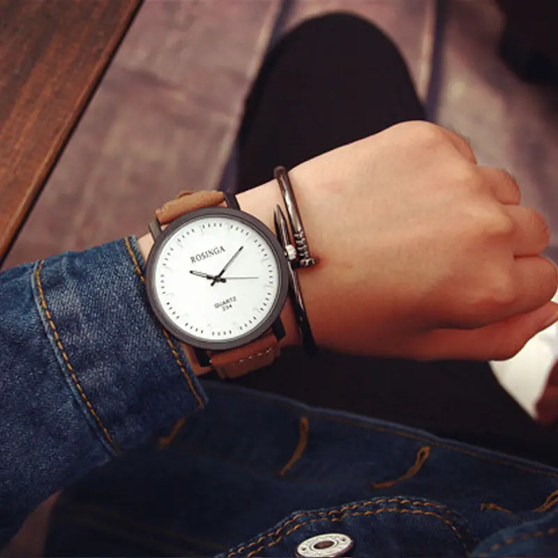 Watch Steel Case Men Women Leather Quartz Analog Wrist Watch Brown Horloge Saat Women Bracelet Watch Relogio Feminino 1