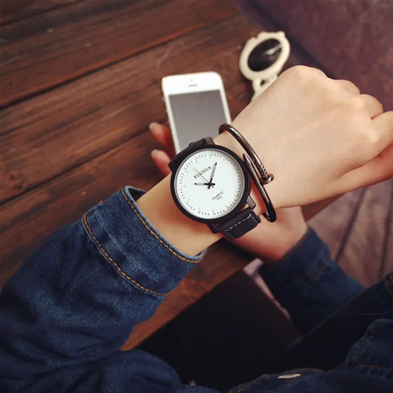 Watch Steel Case Men Women Leather Quartz Analog Wrist Watch Brown Horloge Saat Women Bracelet Watch Relogio Feminino 4