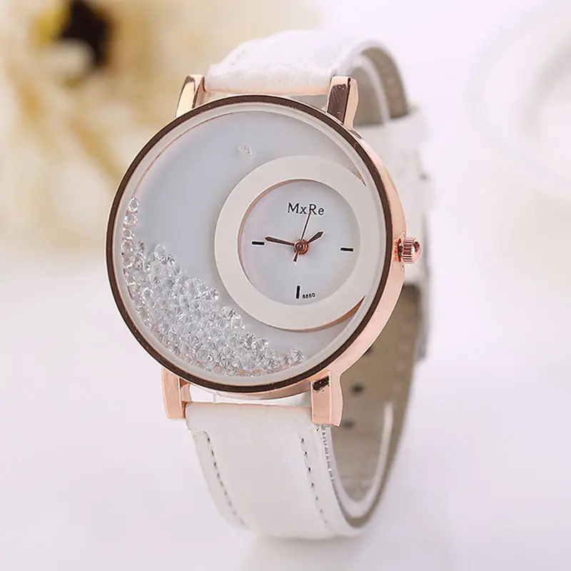 Watch Woman Leather Quicksand Watch Beauty Dress Clocks Rhinestone Quartz Reloj Bracelet Wristwatch 7 Candy Color 2