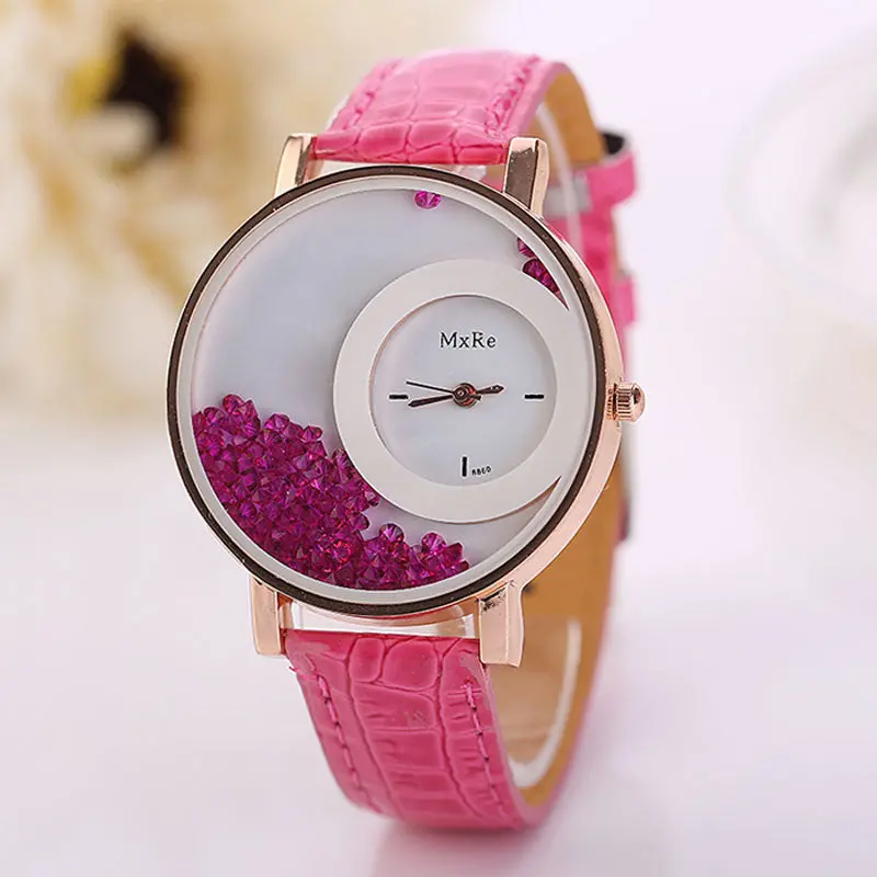 Watch Woman Leather Quicksand Watch Beauty Dress Clocks Rhinestone Quartz Reloj Bracelet Wristwatch 7 Candy Color 7