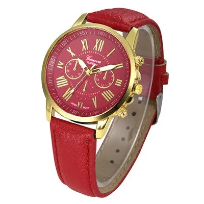 Watch Women Clock Dress Watches Geneva Roman Numerals Faux Pu Leather Elegant Analog Quartz Relogio Feminino 8