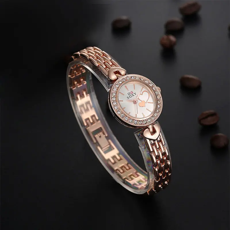 Watch Women Dress Watches Rose Gold Full Steel Analog Quartz Men Ladies Rhinestone Wrist Watches 1