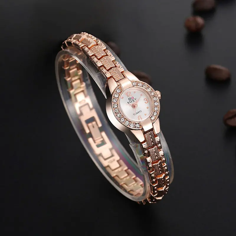Watch Women Dress Watches Rose Gold Full Steel Analog Quartz Men Ladies Rhinestone Wrist Watches 2