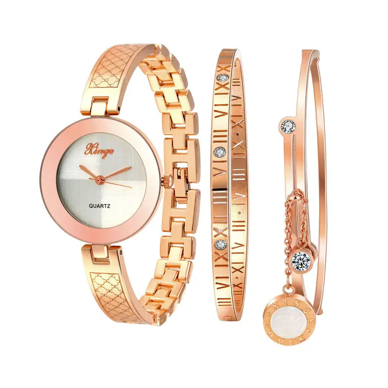 Watch Women Famous Rhinestone Bangle Gold Watch And Bracelet Set 386R Gift Feida 1