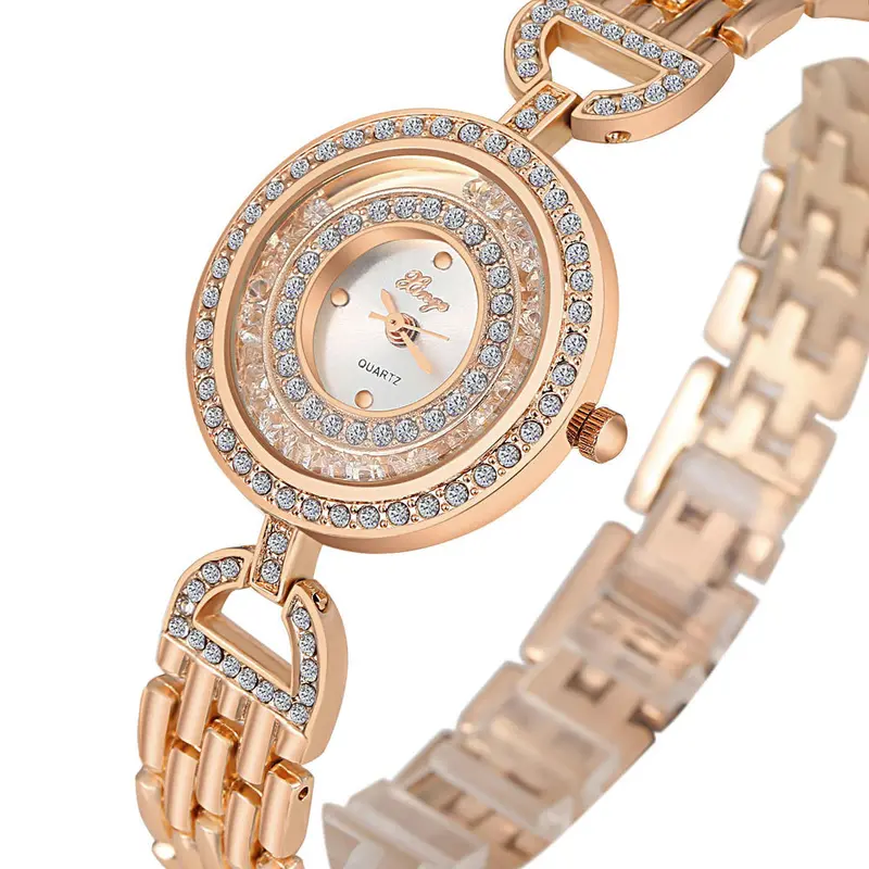 Watch Women Gold Rhinestone Love Bangle Watch And Bracelet Set 593R Gifts For Women Feida 2