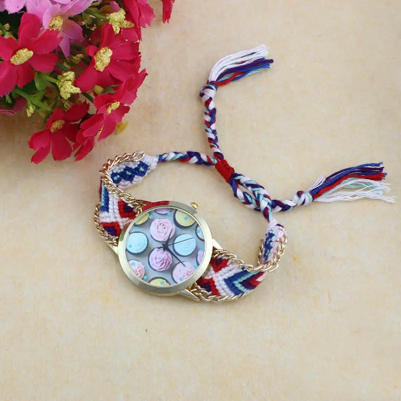 Watch Women Ice Cream Pattern Print Girls Watch National Wind Weaved Bracelet Quartz Watch Relogio Reloj Mujer Hours 3