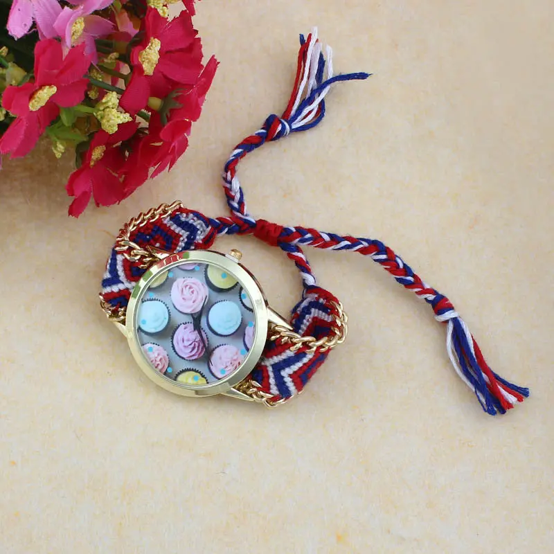Watch Women Ice Cream Pattern Print Girls Watch National Wind Weaved Bracelet Quartz Watch Relogio Reloj Mujer Hours 5