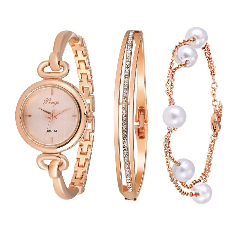 Watch Women Luxury Watch Montre Gold Rhinestone Bangle Watch And Bracelet Set 590 Feida 1