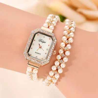 Watch Women Pearl Crystal Bracelet Watches Bling Crystal Girls Dress Watch Relogio Mujer Luxury Gifts 1