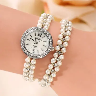 Watch Women Pearl Crystal Bracelet Watches Bling Crystal Girls Dress Watch Relogio Mujer Luxury Gifts 4