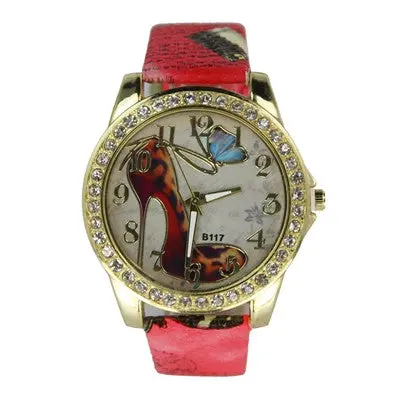 Watch Women Rhinestone Crystal Bracelet Dress Clock High Heels Pattern Pu Leather Band Analog Relogio Feminino 5