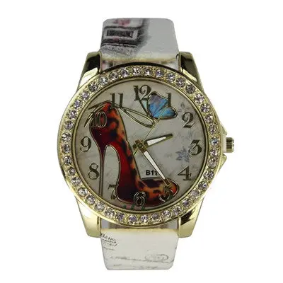 Watch Women Rhinestone Crystal Bracelet Dress Clock High Heels Pattern Pu Leather Band Analog Relogio Feminino 6