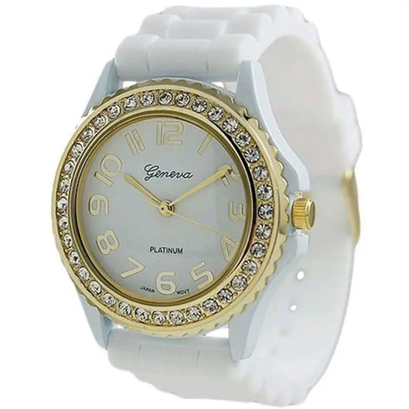 Watch Women Silicone Gel Ceramic Style Band Crystal Geneva Vintage Women's Watch 1
