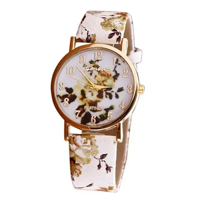 Watch Women Trendy Flower Patterns Dress Watches Hour Leather Lady Dress Analog Quartz Vogue Clock Relogio 2
