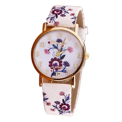 Watch Women Trendy Flower Patterns Dress Watches Hour Leather Lady Dress Analog Quartz Vogue Clock Relogio 3