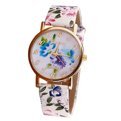 Watch Women Trendy Flower Patterns Dress Watches Hour Leather Lady Dress Analog Quartz Vogue Clock Relogio 4