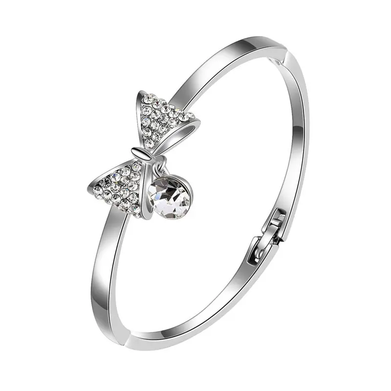 Watches Bracelet Women Silver Rhinestone Bowknot Bangle Watch And Bracelet Set 388S Ladies Watches Feida 1