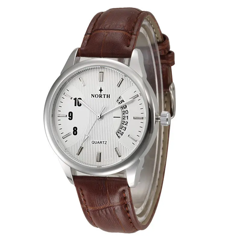 Watches Clock Men North Mens Genuine Leather Band Analog Quartz Calendar Wrist Watch Watches Feida 1