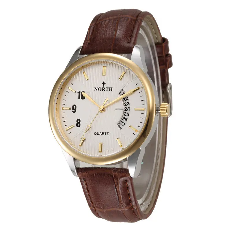 Watches Clock Men North Mens Genuine Leather Band Analog Quartz Calendar Wrist Watch Watches Feida 2
