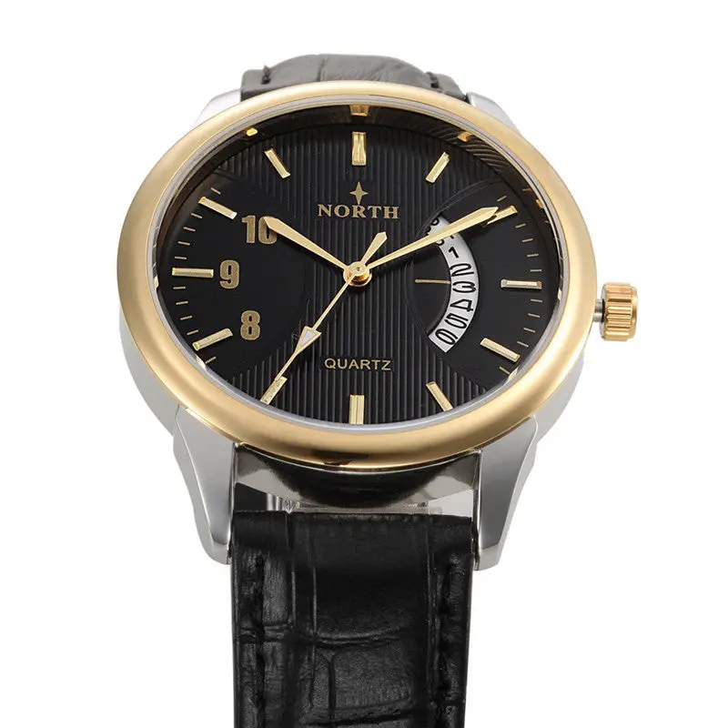 Watches Clock Men North Mens Genuine Leather Band Analog Quartz Calendar Wrist Watch Watches Feida 3