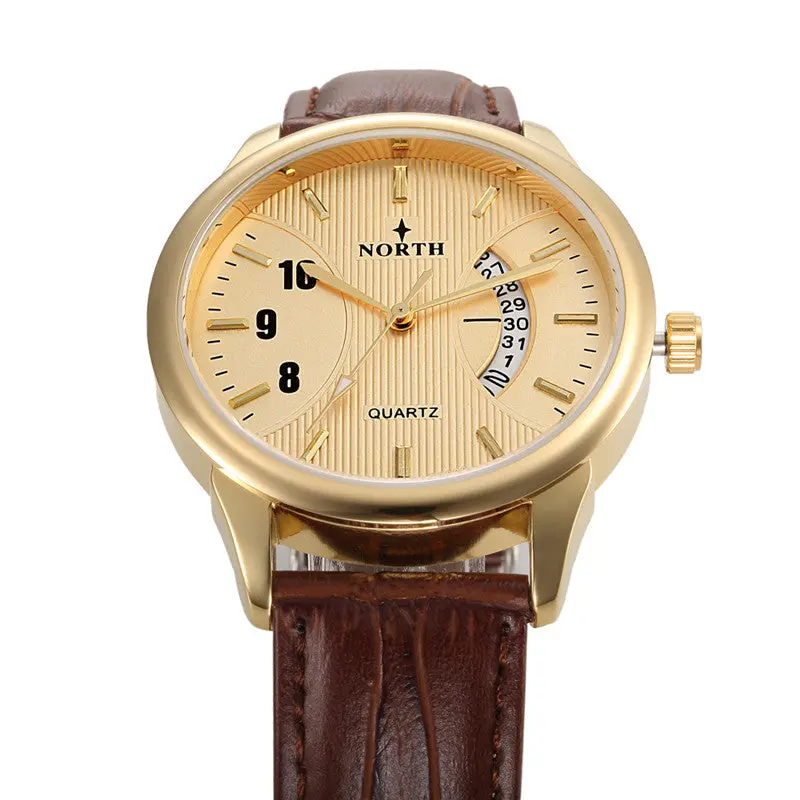 Watches Clock Men North Mens Genuine Leather Band Analog Quartz Calendar Wrist Watch Watches Feida 4