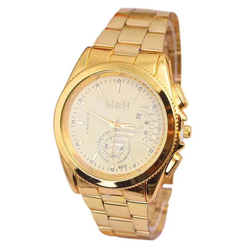 Watches Men Luxury Gold Watch Hour Bracelet Dial Stainless Steel Quartz Analog Wristwatch Feida 2