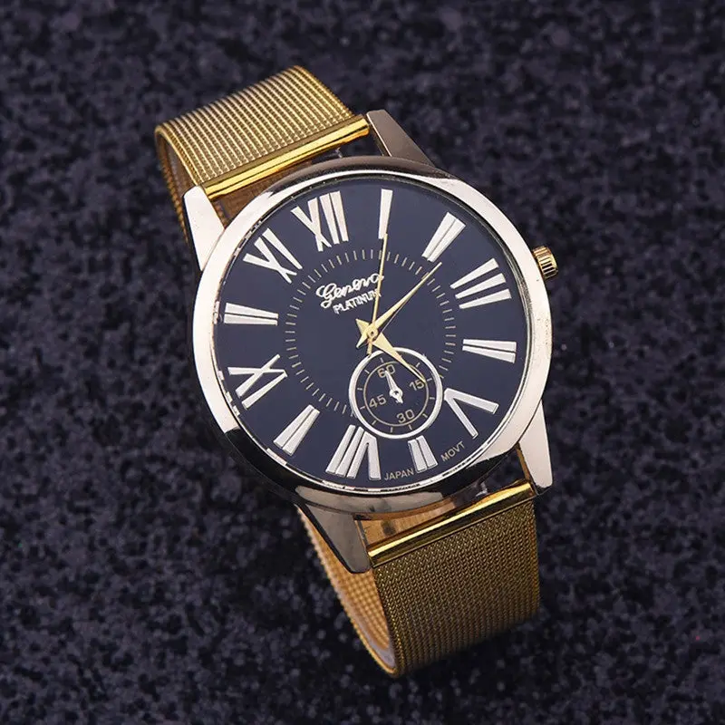 Watches Men Quartz Watch Analog Wristwatches Mesh Crystal Clocks Stainless Steel Watch Relogio Reloj Gold 1