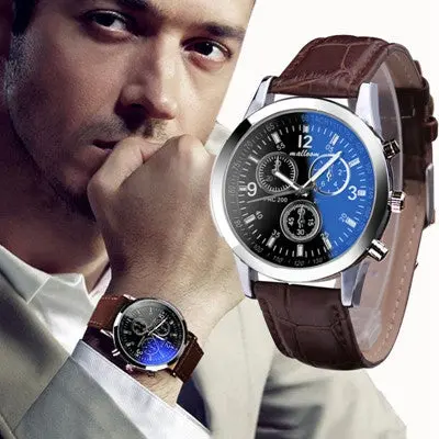 Watches Men Top Luxury Military Army Clock Pu Leather Mens Blue Ray Glass Analog Watch Relogio Masculino 2
