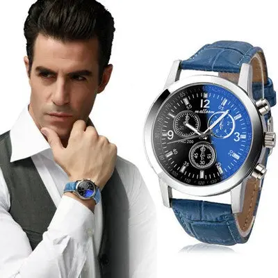Watches Men Top Luxury Military Army Clock Pu Leather Mens Blue Ray Glass Analog Watch Relogio Masculino 3
