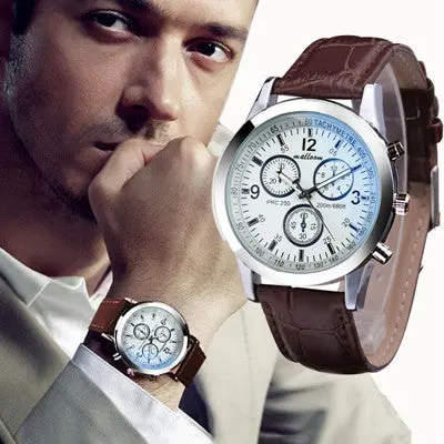 Watches Men Top Luxury Military Army Clock Pu Leather Mens Blue Ray Glass Analog Watch Relogio Masculino 5
