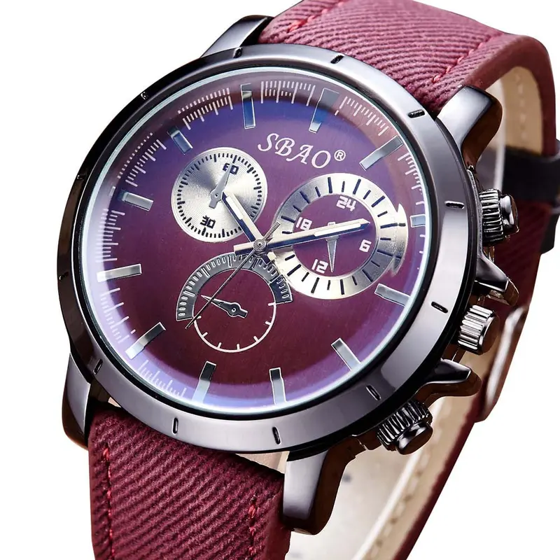 Watches Men's Leather Band Stainless Steel Sport Quartz Wrist Watch Relogio Masculino Feida 1