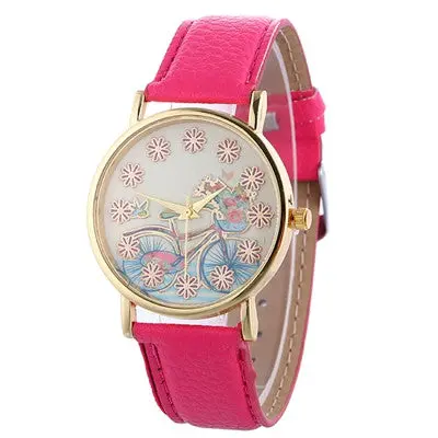 Watches Women Bracelet Dress Clock Relogio Feminino Pu Leather Flower Pattern Quartz Watch 10