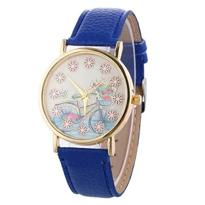 Watches Women Bracelet Dress Clock Relogio Feminino Pu Leather Flower Pattern Quartz Watch 2
