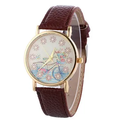 Watches Women Bracelet Dress Clock Relogio Feminino Pu Leather Flower Pattern Quartz Watch 3