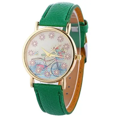 Watches Women Bracelet Dress Clock Relogio Feminino Pu Leather Flower Pattern Quartz Watch 4
