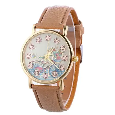 Watches Women Bracelet Dress Clock Relogio Feminino Pu Leather Flower Pattern Quartz Watch 5