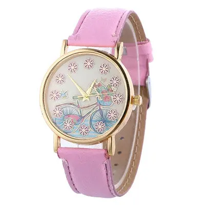Watches Women Bracelet Dress Clock Relogio Feminino Pu Leather Flower Pattern Quartz Watch 6