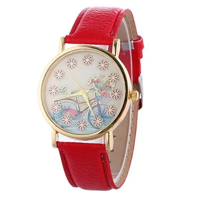 Watches Women Bracelet Dress Clock Relogio Feminino Pu Leather Flower Pattern Quartz Watch 7