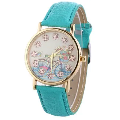 Watches Women Bracelet Dress Clock Relogio Feminino Pu Leather Flower Pattern Quartz Watch 8