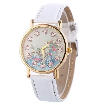 Watches Women Bracelet Dress Clock Relogio Feminino Pu Leather Flower Pattern Quartz Watch 9