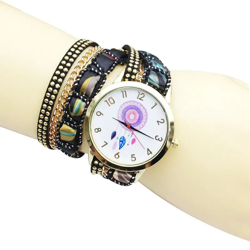 Watches Women Dreamcatcher Pattern Leather Printed Clocks Analog Quartz Vogue Wrist Watches Relogio Feminino 1