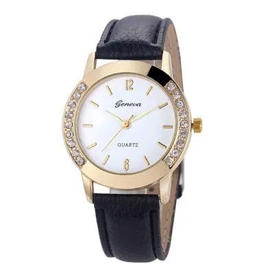 Watches Women Geneva Leather Watch Women Crystal Dress Relogio Analog Quartz Feminino Reloj Montre Hours 1