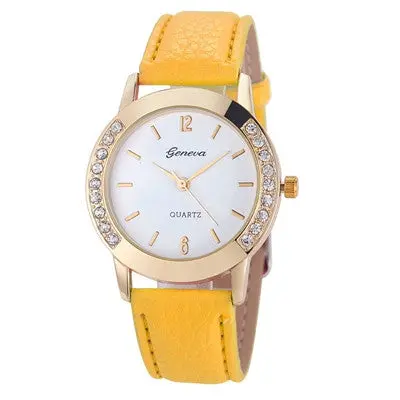 Watches Women Geneva Leather Watch Women Crystal Dress Relogio Analog Quartz Feminino Reloj Montre Hours 12