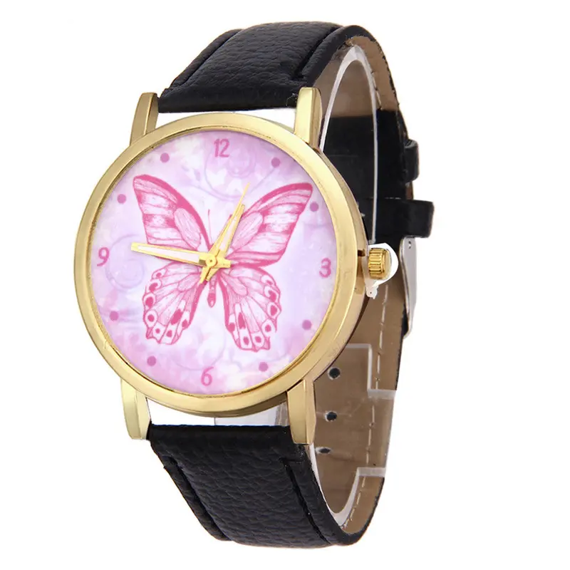 Watches Women Relogio Feminino Butterfly Pattern Leather Band Analog Quartz Vogue Clock 1