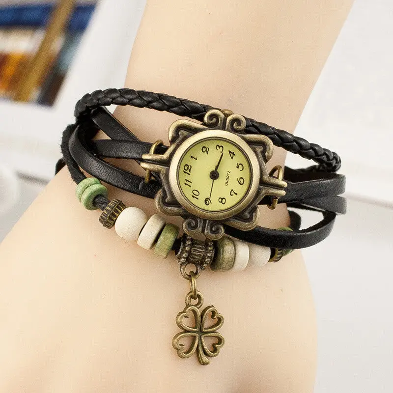 Watches Women Relojes Mujer Bayan Saat Leather Clover Quartz Watch Montre Reloj De Pulsera Para Mujer 1