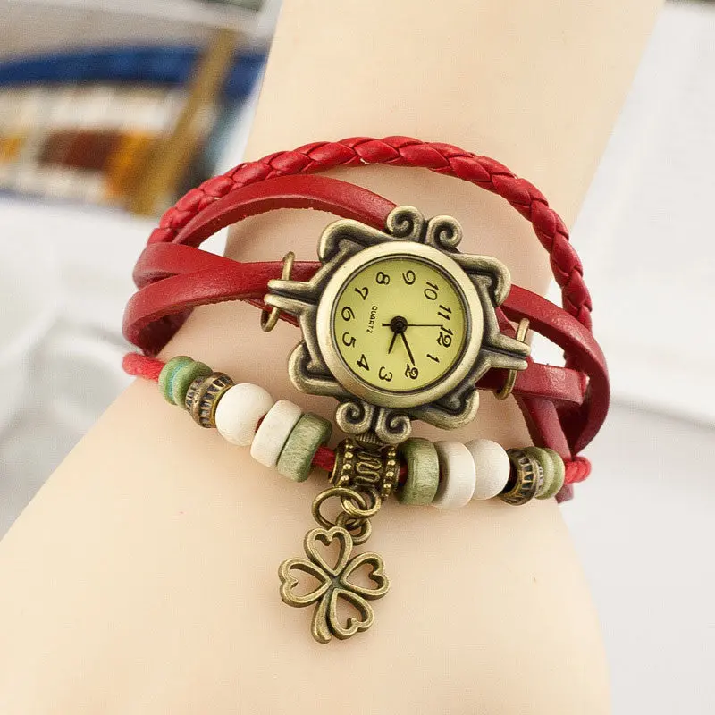 Watches Women Relojes Mujer Bayan Saat Leather Clover Quartz Watch Montre Reloj De Pulsera Para Mujer 4